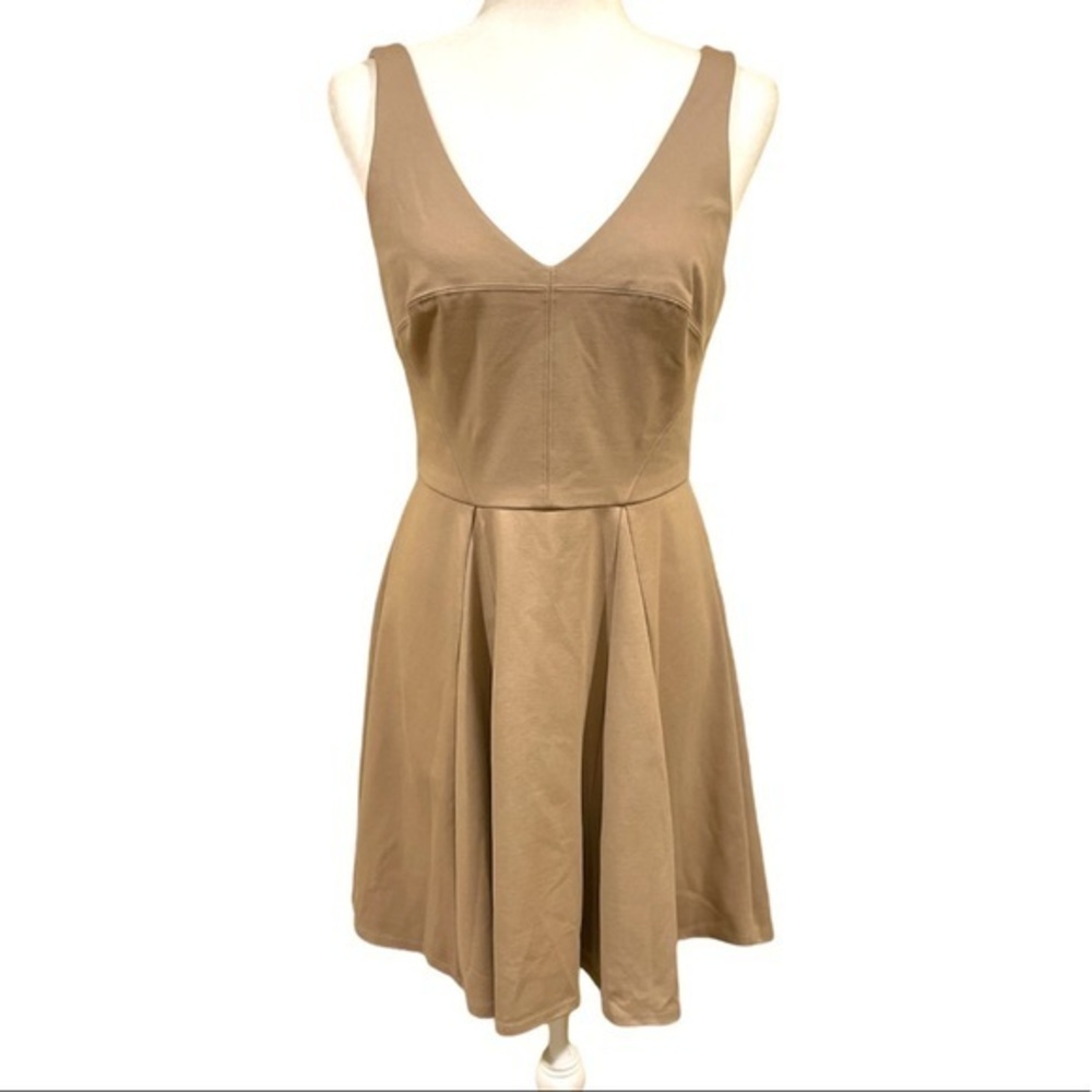 ABS Allen Schwartz Khaki‎ Color Deep V Fit and Flare Dress Medium